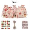 Christmas Bag Hot Stamped Cotton Linen Christmas Gift Bag 24 Sets Christmas Decoration