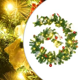 Christmas Garland with LED Lights Green 8.9' PVC (Color: Green)